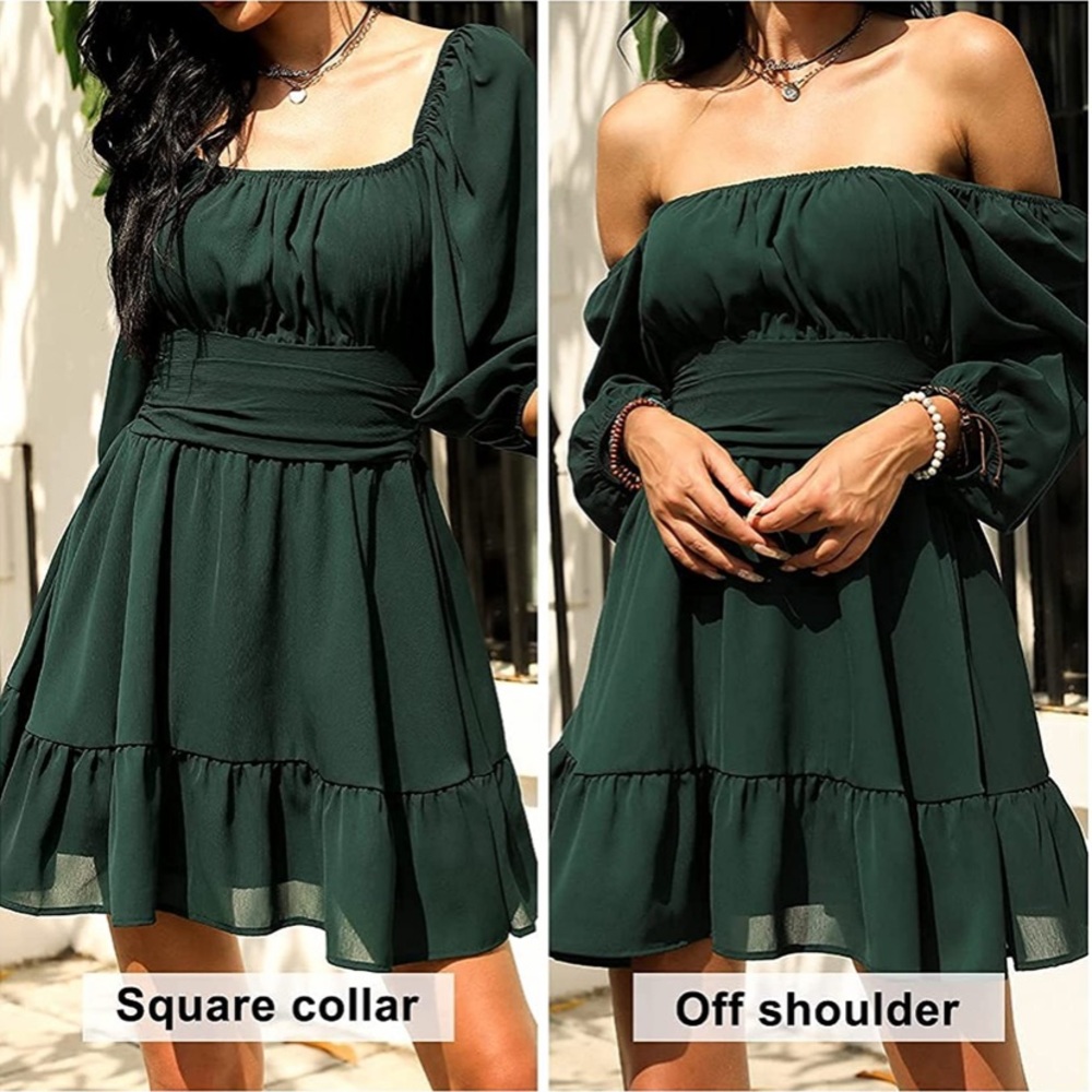 EXLURA Women's Lantern Sleeve Tie Back Dress - Picture 4 of 6